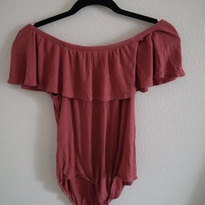 Pink off the shoulder one piece